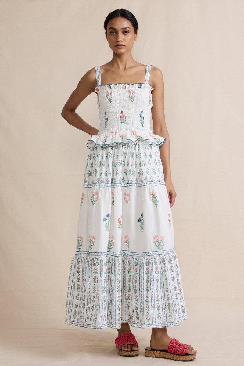 Damla Çiçek Büzgülü Cami Uzun Elbise