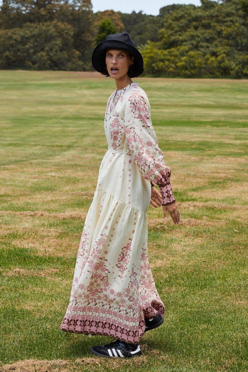 Delia Çiçek Baskılı Uzun Kollu Maxi Elbise