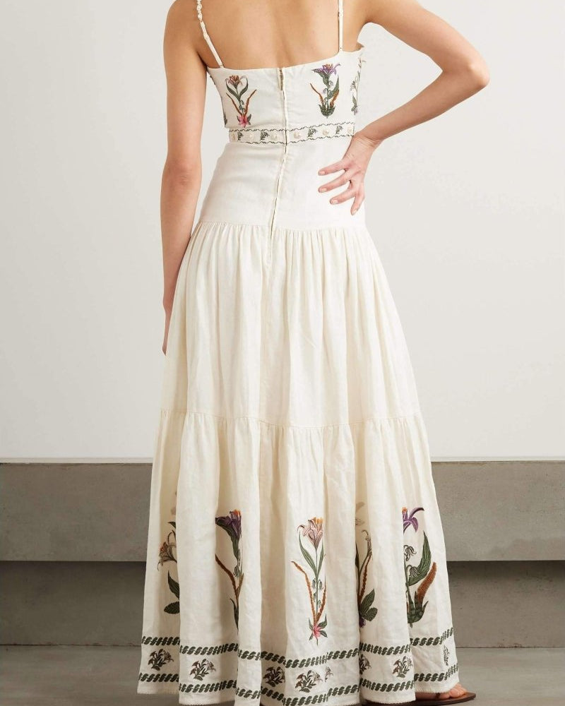 Denise İşlemeli Çiçek Maxi Elbise