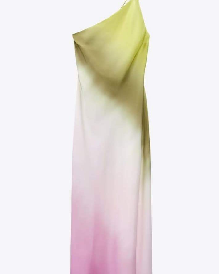 Diane Tek Omuzlu Batik Uzun Elbise