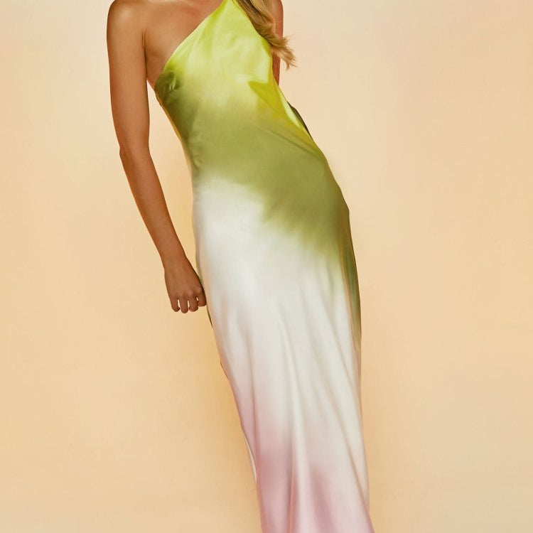 Diane Tek Omuzlu Batik Uzun Elbise