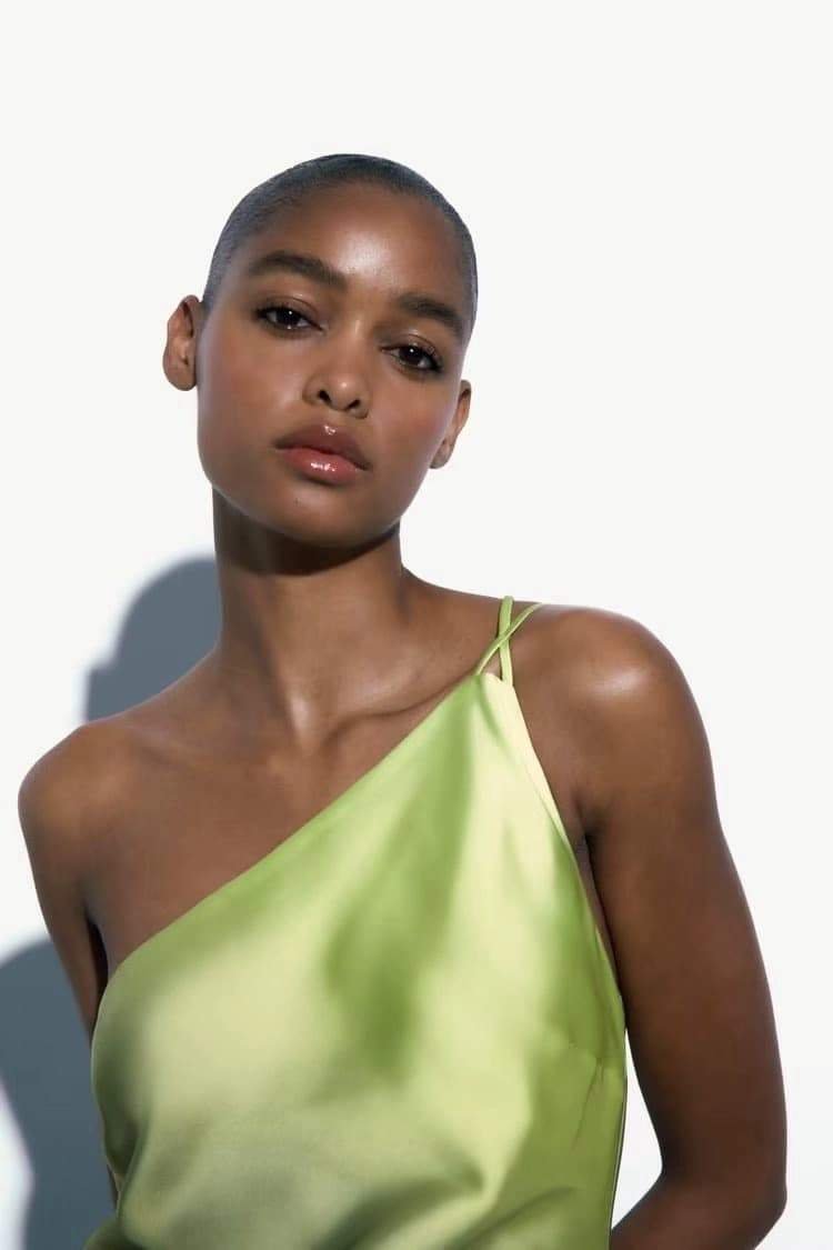 Diane Tek Omuzlu Batik Uzun Elbise