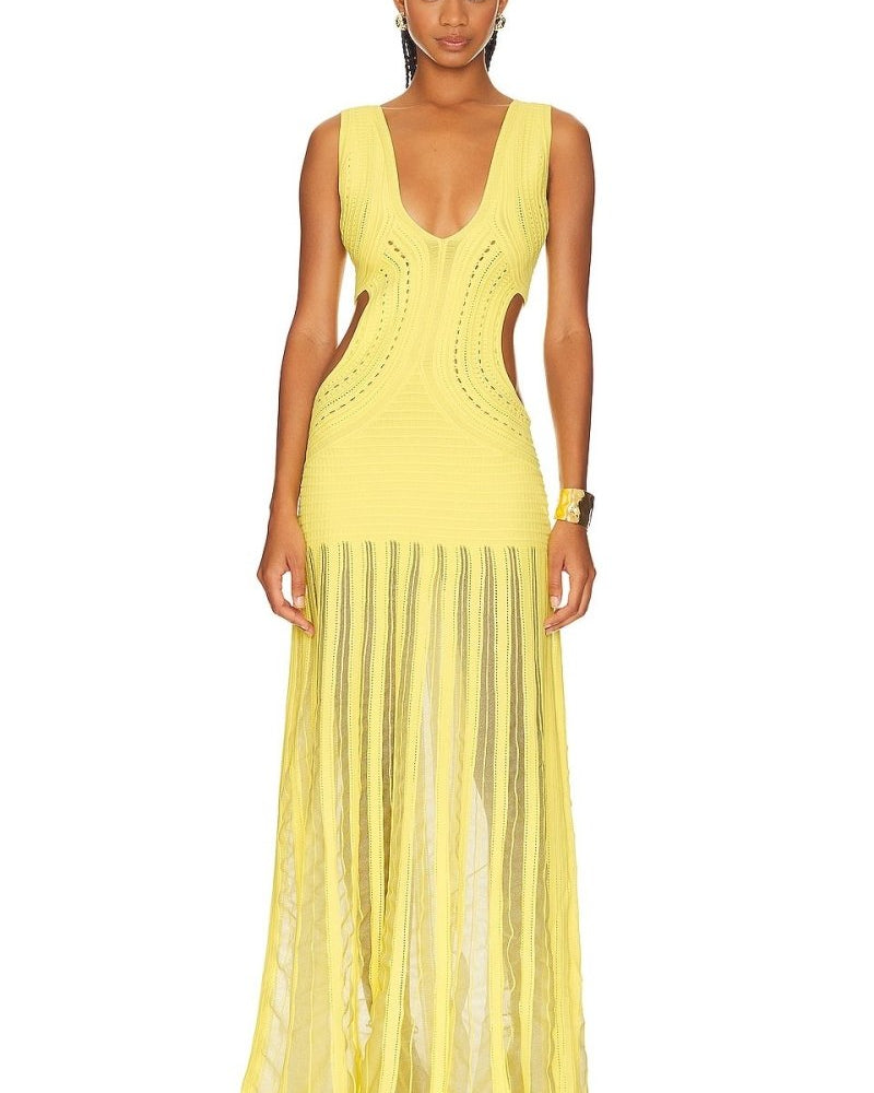 Dinah V Yaka Tığ İşi Uzun Elbise