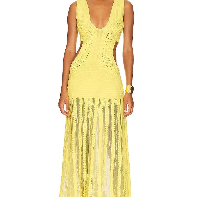 Dinah V Yaka Tığ İşi Uzun Elbise