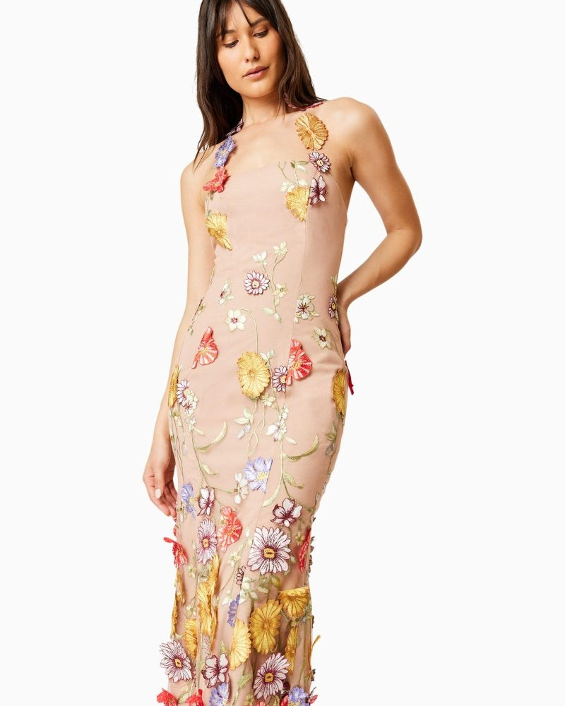 Donna İşlemeli Dantel Midi Elbise