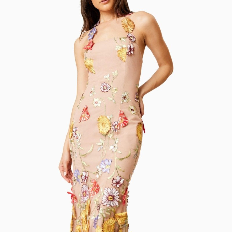 Donna İşlemeli Dantel Midi Elbise