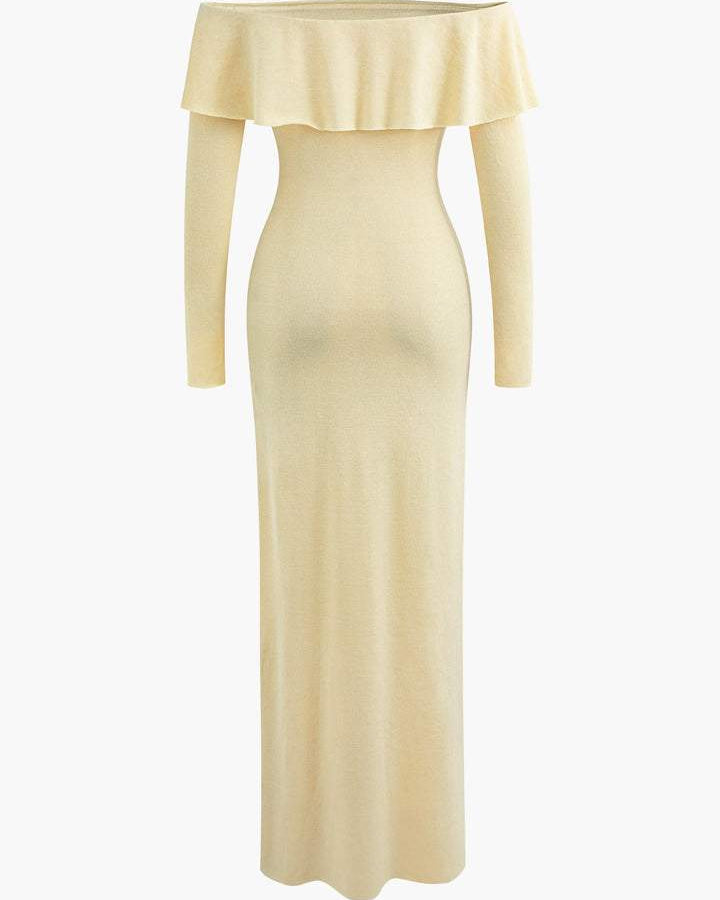 Donna Omuzu Açık Fırfırlı Maxi Elbise