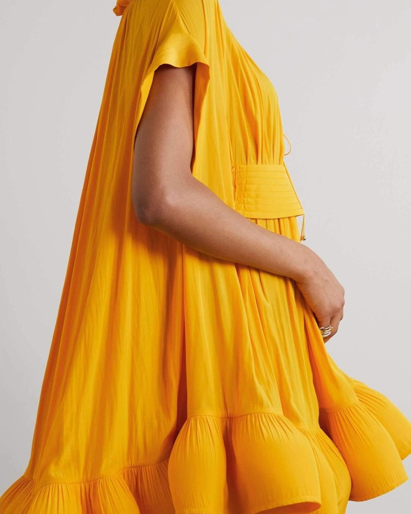 Eartha Cape Etkili Volanlı Mini Elbise