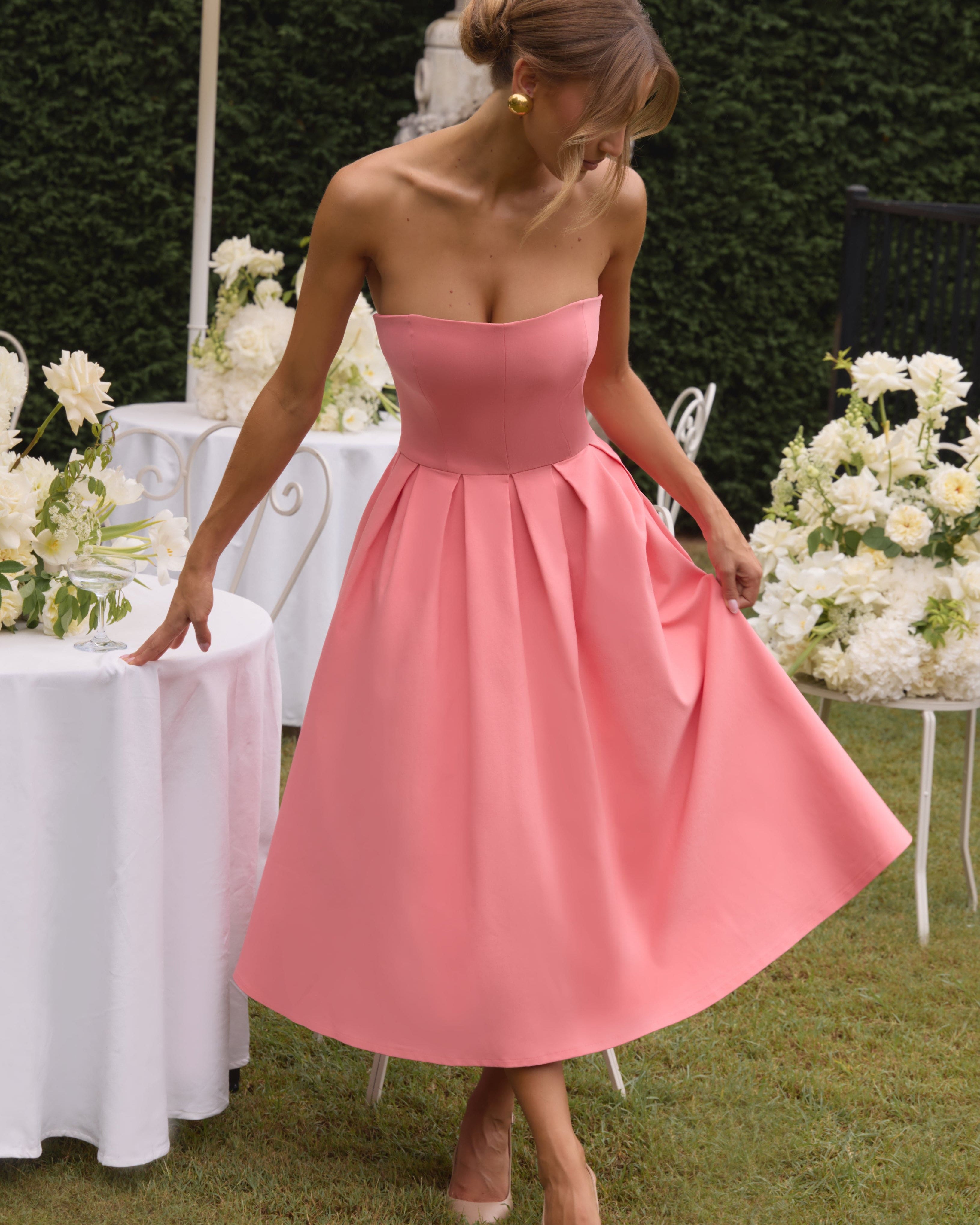 Edith Midi Elbise – Coral Pembe