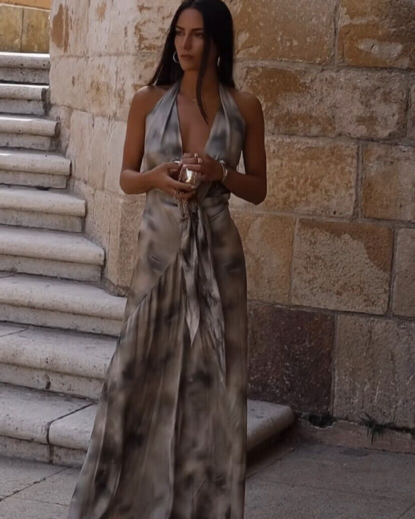 Edlyn Batik Boyundan Bağlı Maxi Elbise