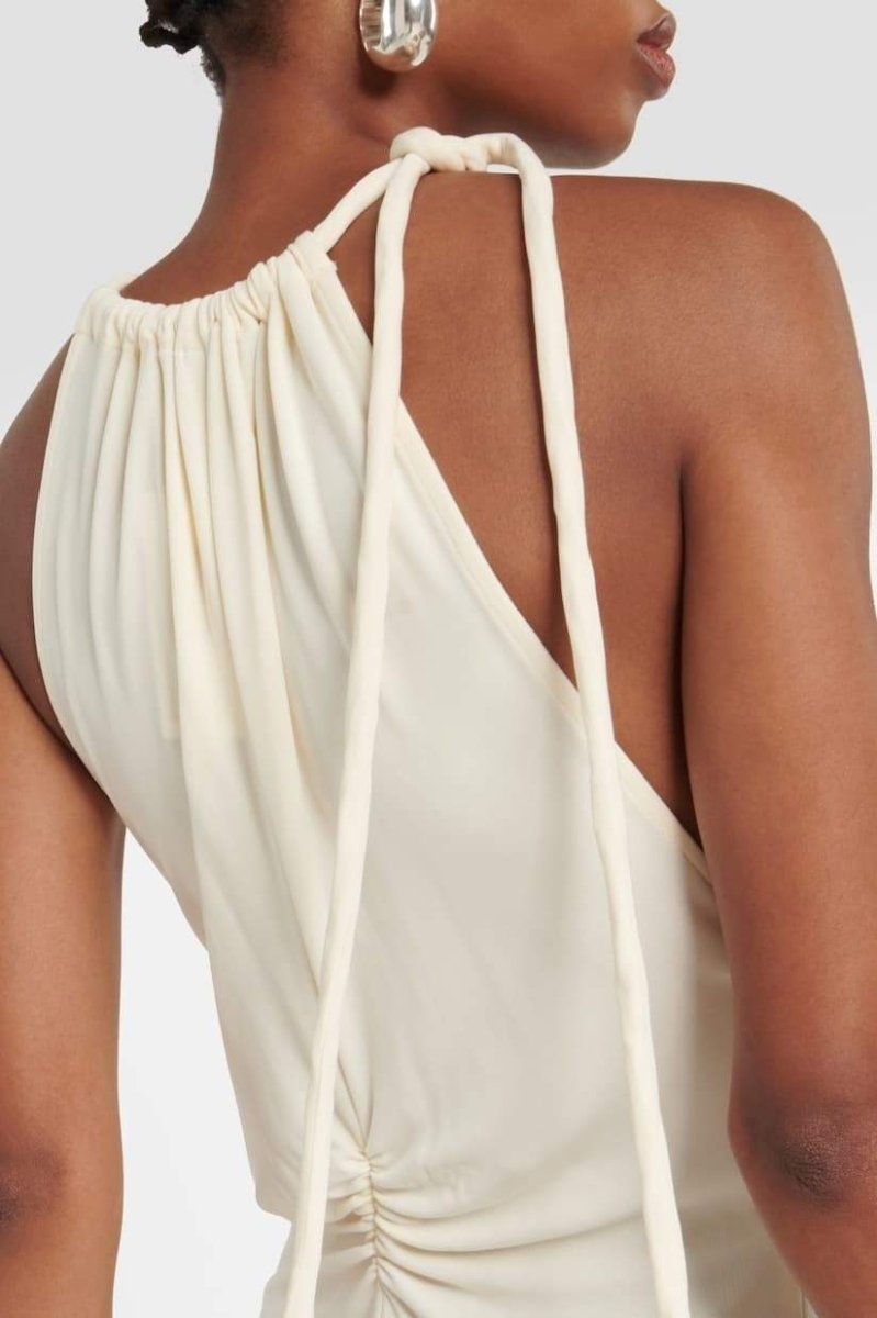 Edna Boyundan Bağlamalı Büzgülü Uzun Elbise