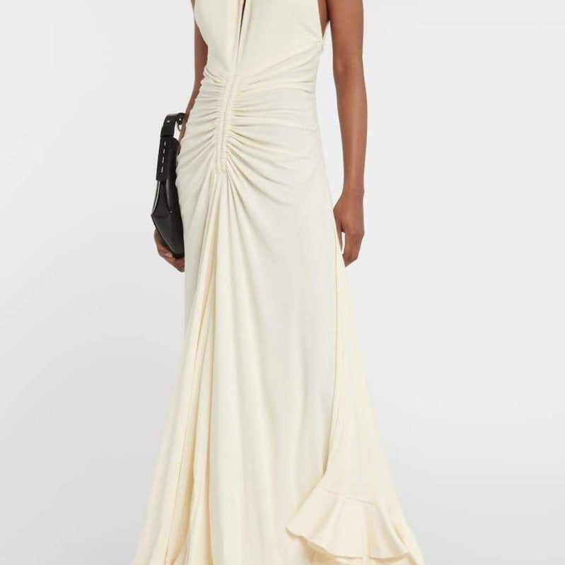 Edna Boyundan Bağlamalı Büzgülü Uzun Elbise