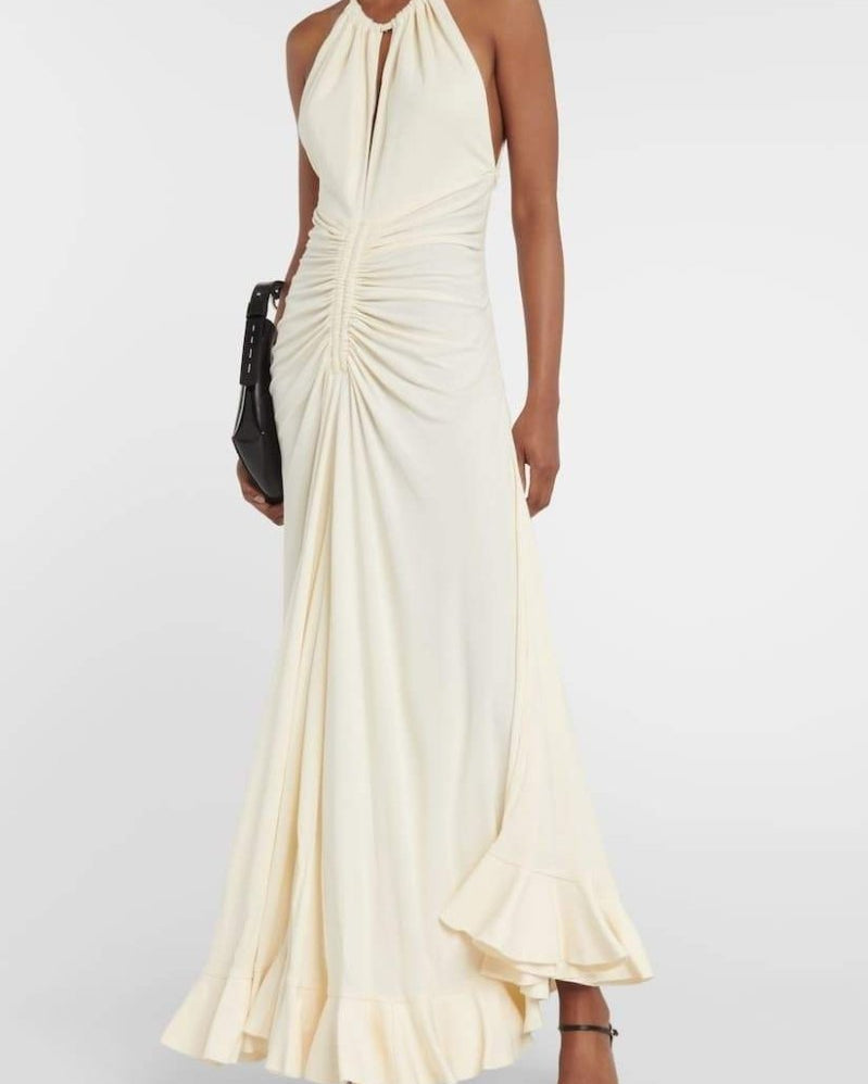 Edna Boyundan Bağlamalı Büzgülü Uzun Elbise