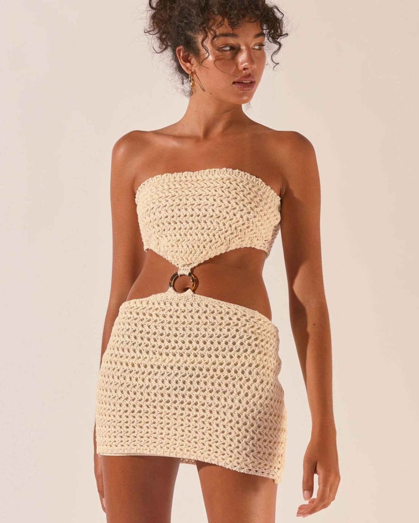 Edna Straplez Kesikli Tığ İşi Mini Elbise