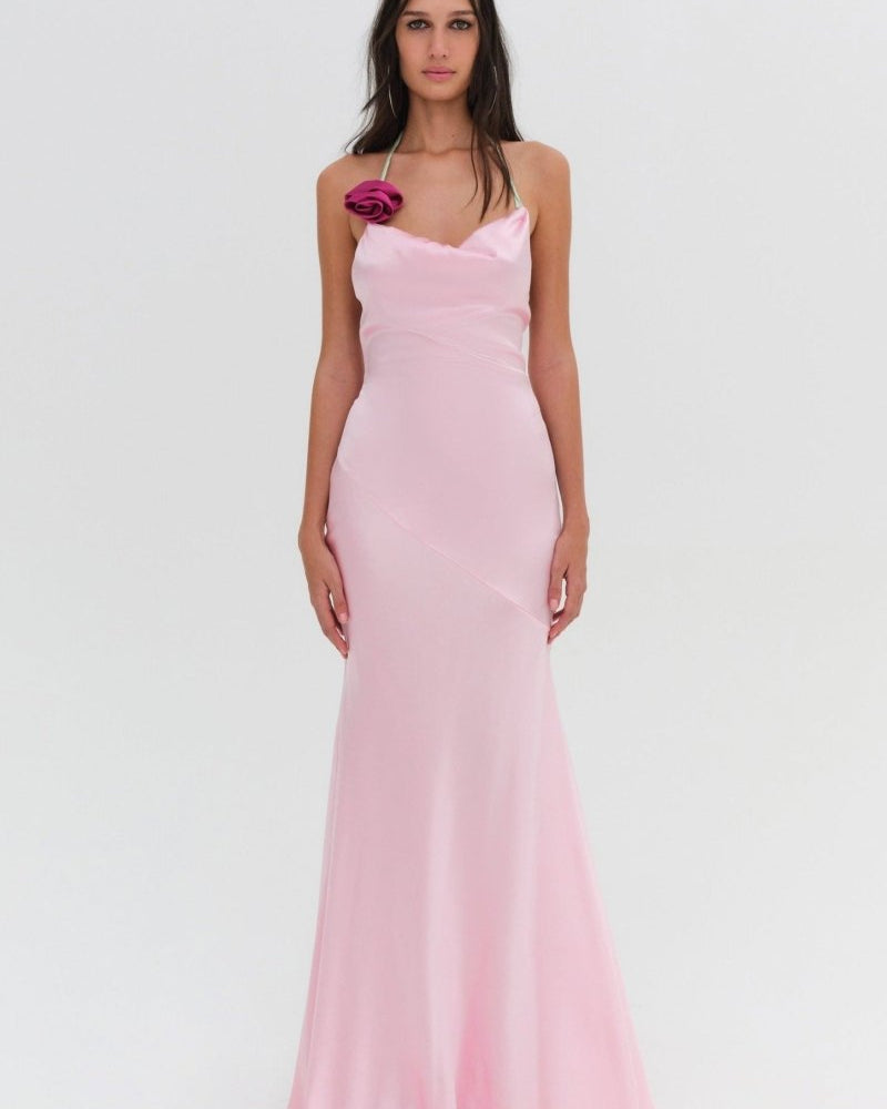 Edwina Boyundan Bağlamalı Rozet Uzun Elbise