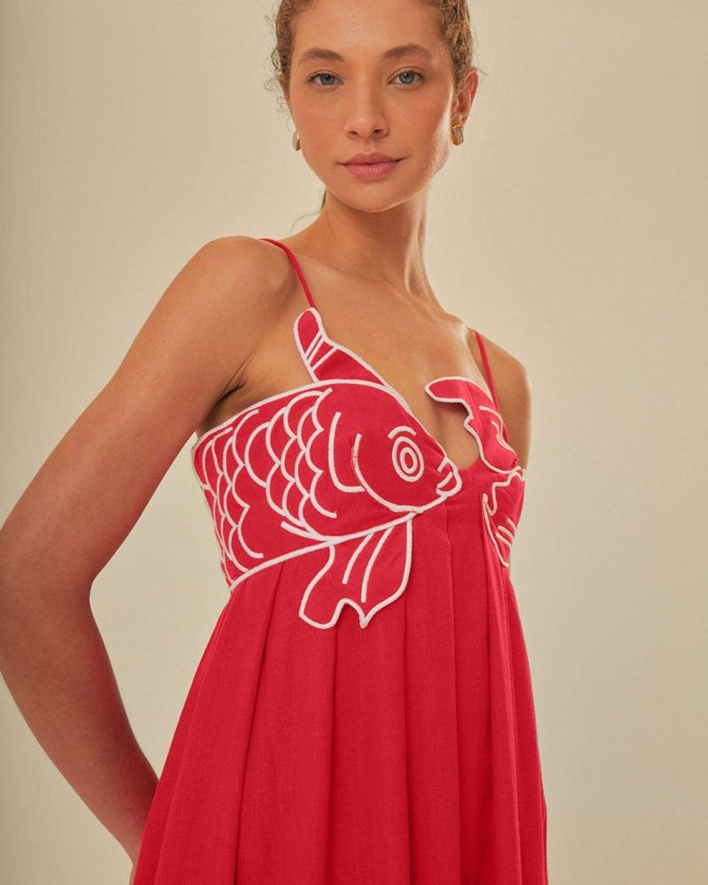 Eileen Goldfish İşlemeli Uzun Askılı Elbise