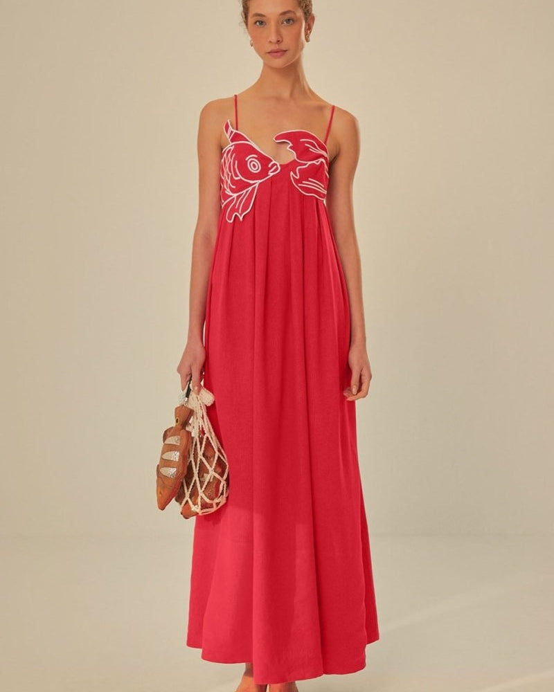 Eileen Goldfish İşlemeli Uzun Askılı Elbise