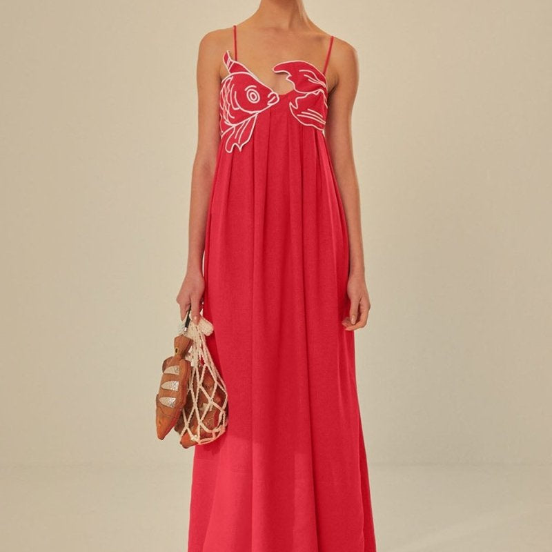 Eileen Goldfish İşlemeli Uzun Askılı Elbise