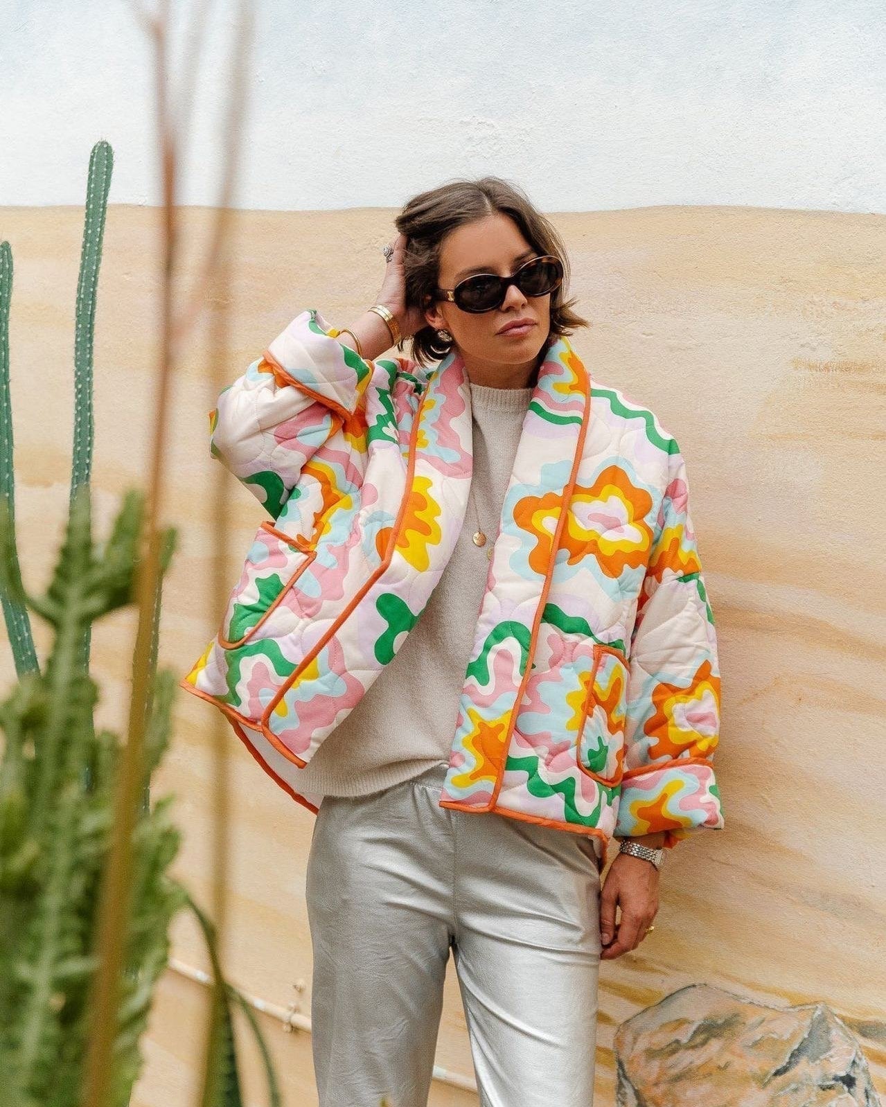 Elma Baskılı Kapitone Şişme Ceket