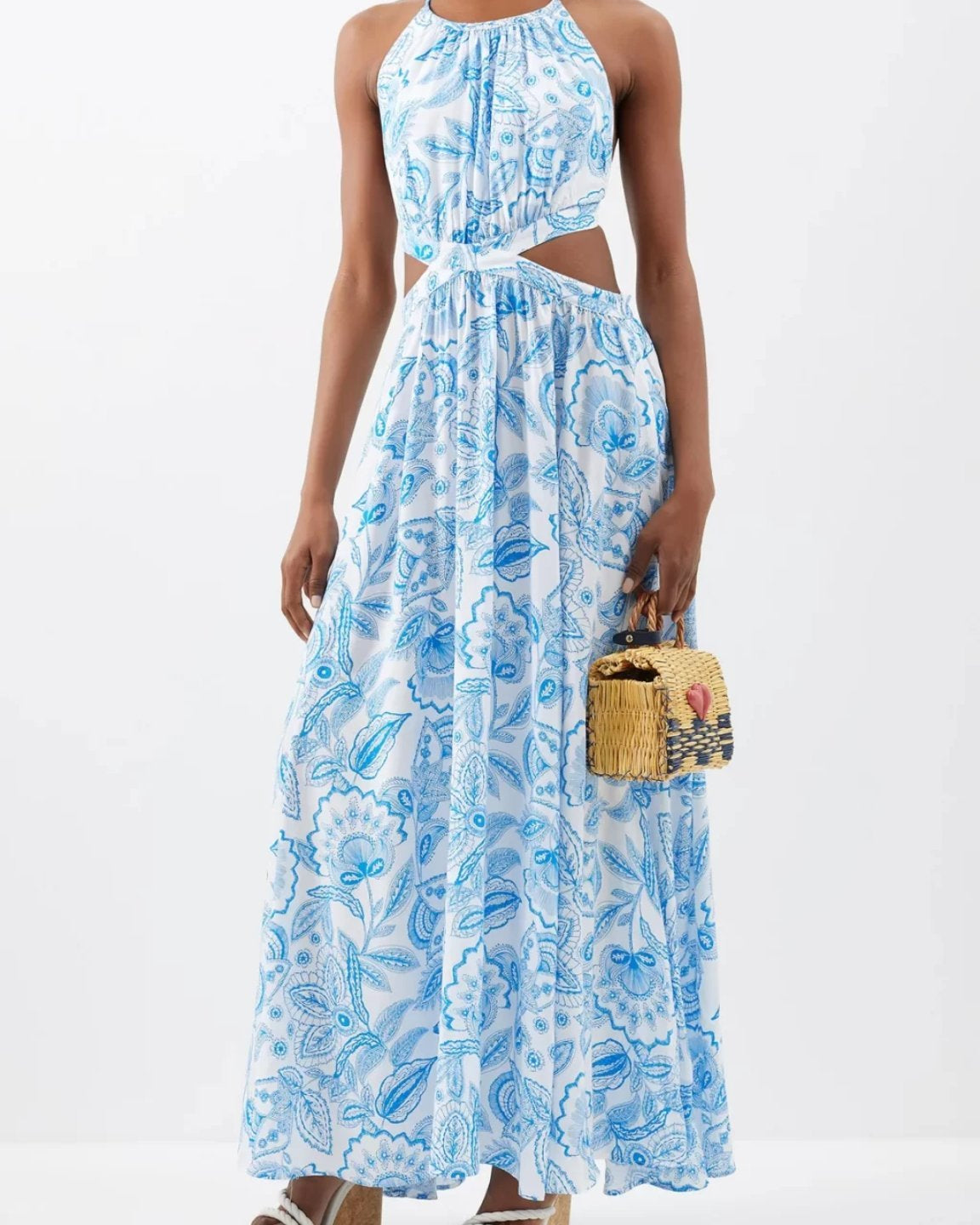Elva Paisley Baskılı Sırtı Açık Kesik Uzun Elbise
