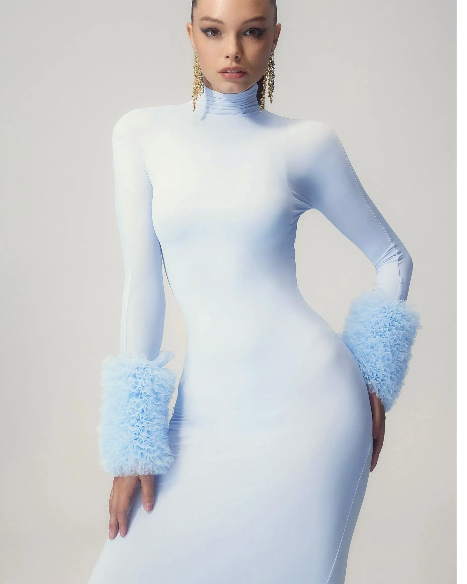 Elvira Uzun Kollu Balıkçı Yaka Maxi Elbise