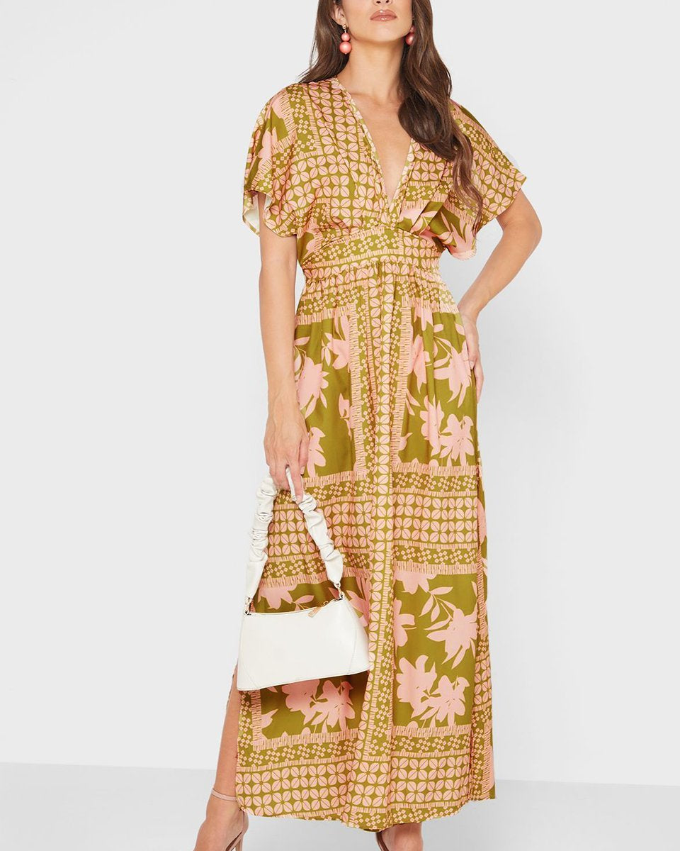 Eunice Baskılı V Yaka Maxi Elbise