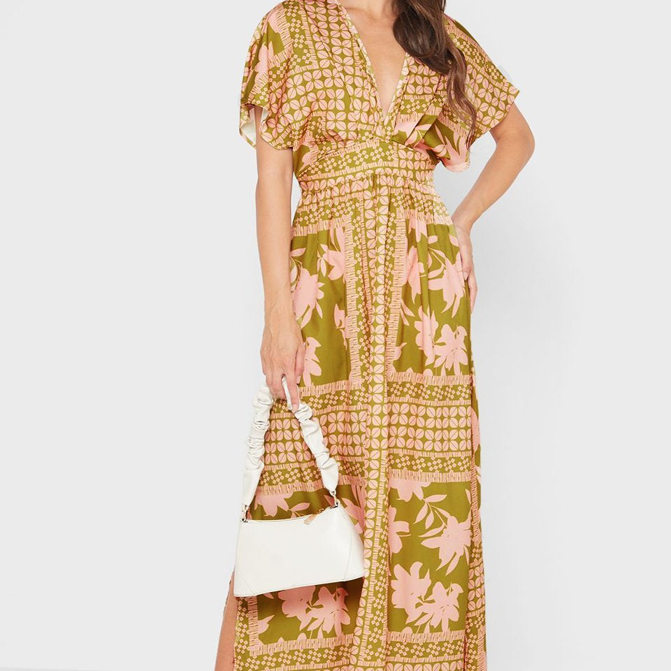 Eunice Baskılı V Yaka Maxi Elbise