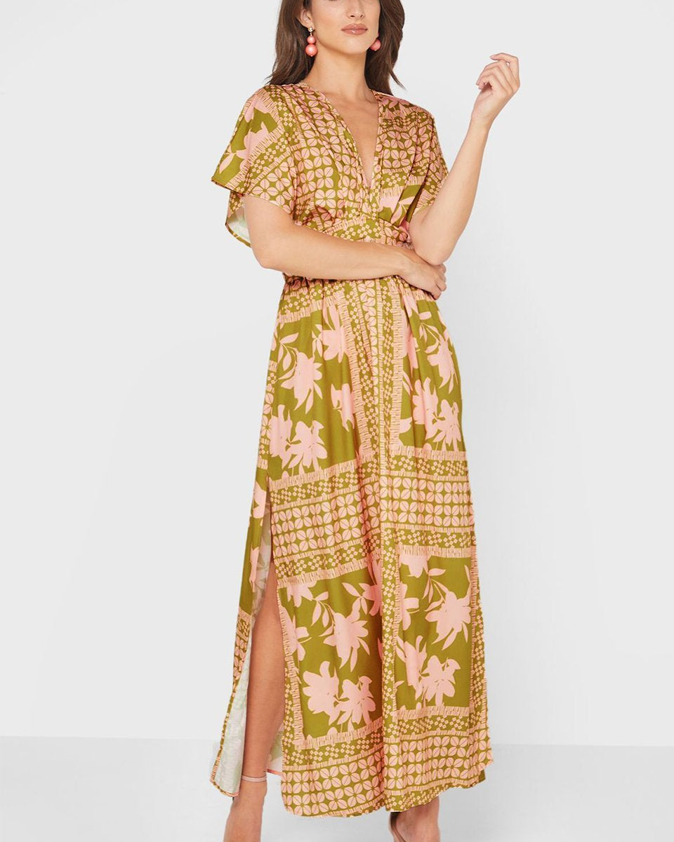 Eunice Baskılı V Yaka Maxi Elbise