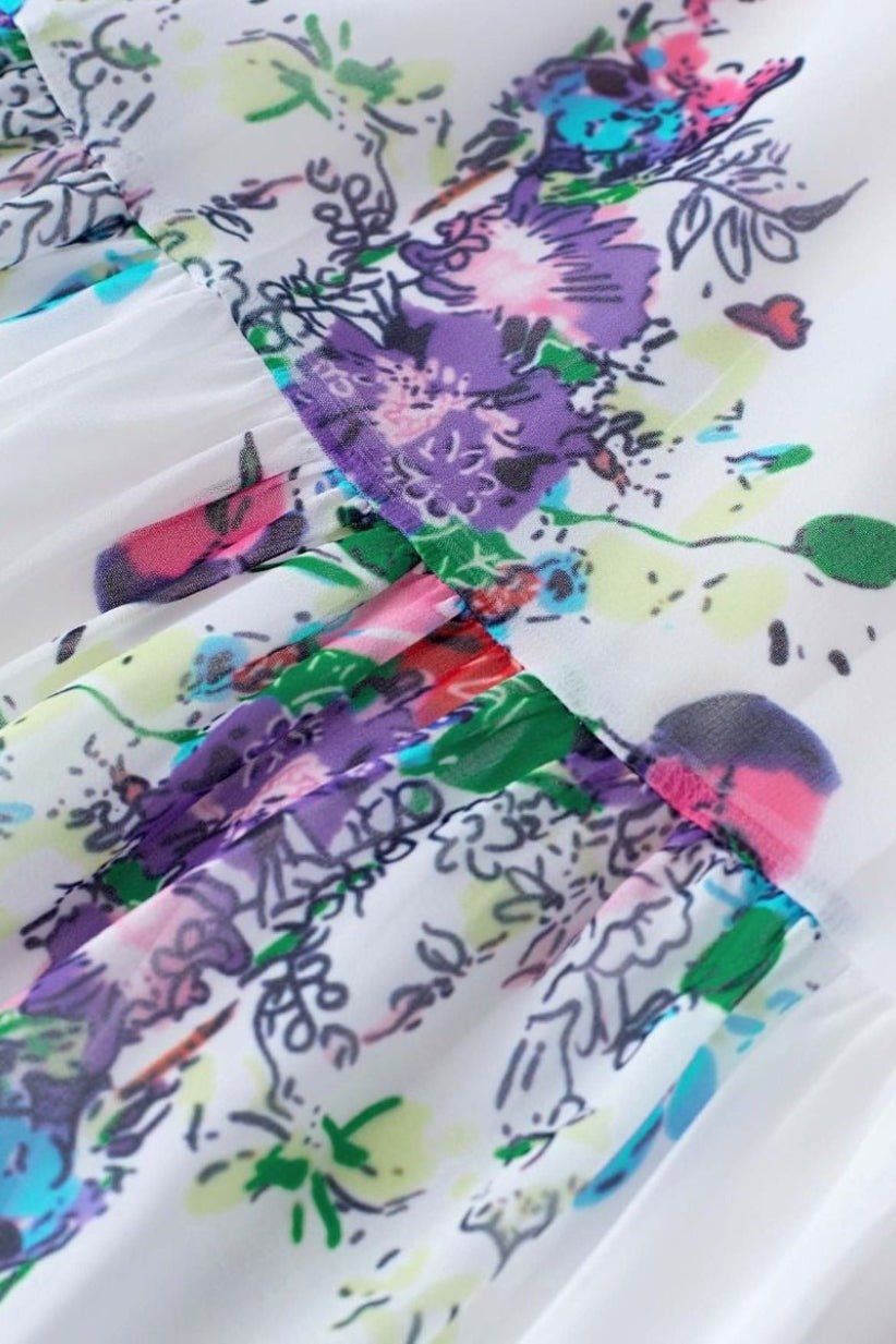 Evadane Baskılı Omuzu Açık Piliseli Maxi Elbise