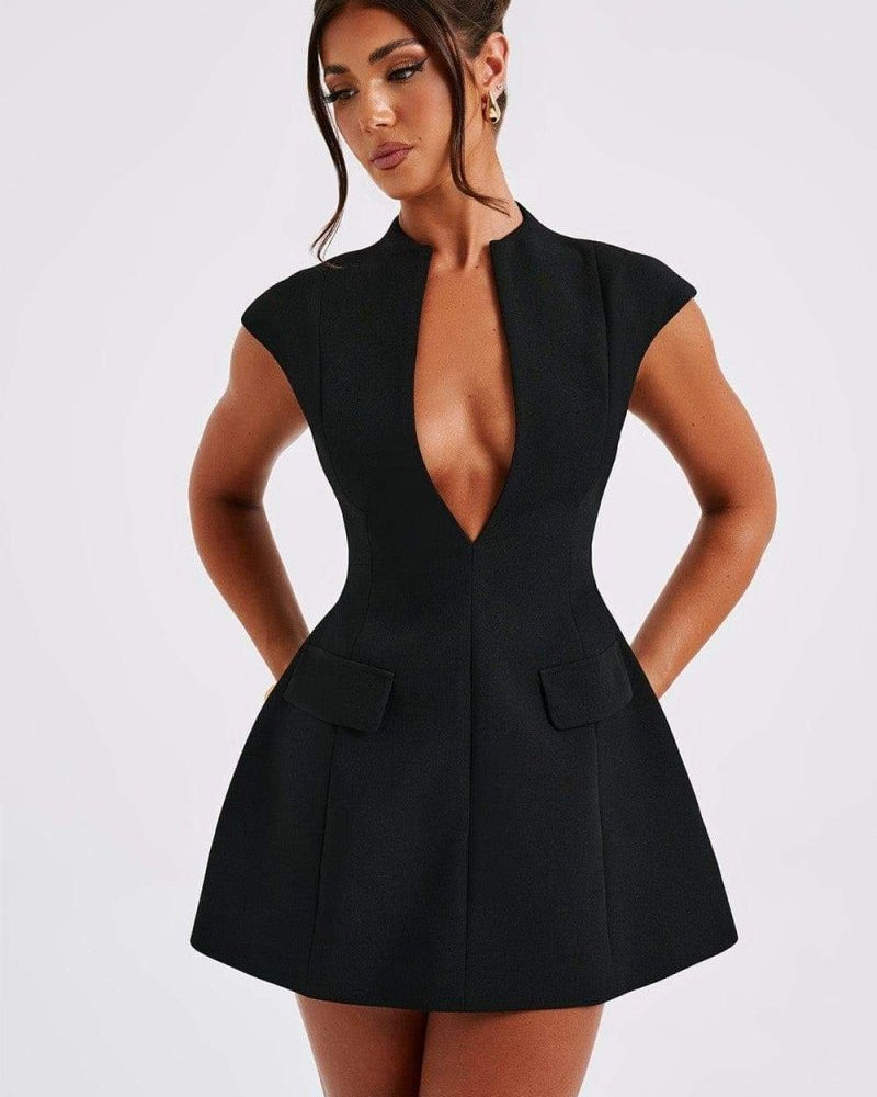 Evelyn Kısa Kollu Pileli Mini Elbise