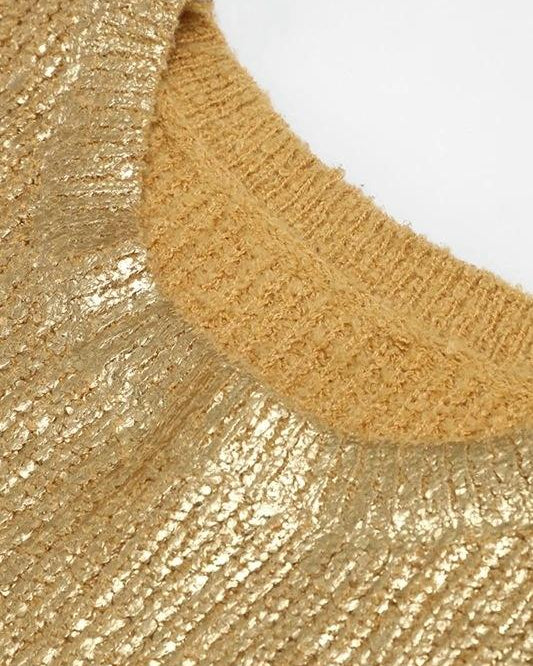 Freda Dokulu Metalik Triko Kazak