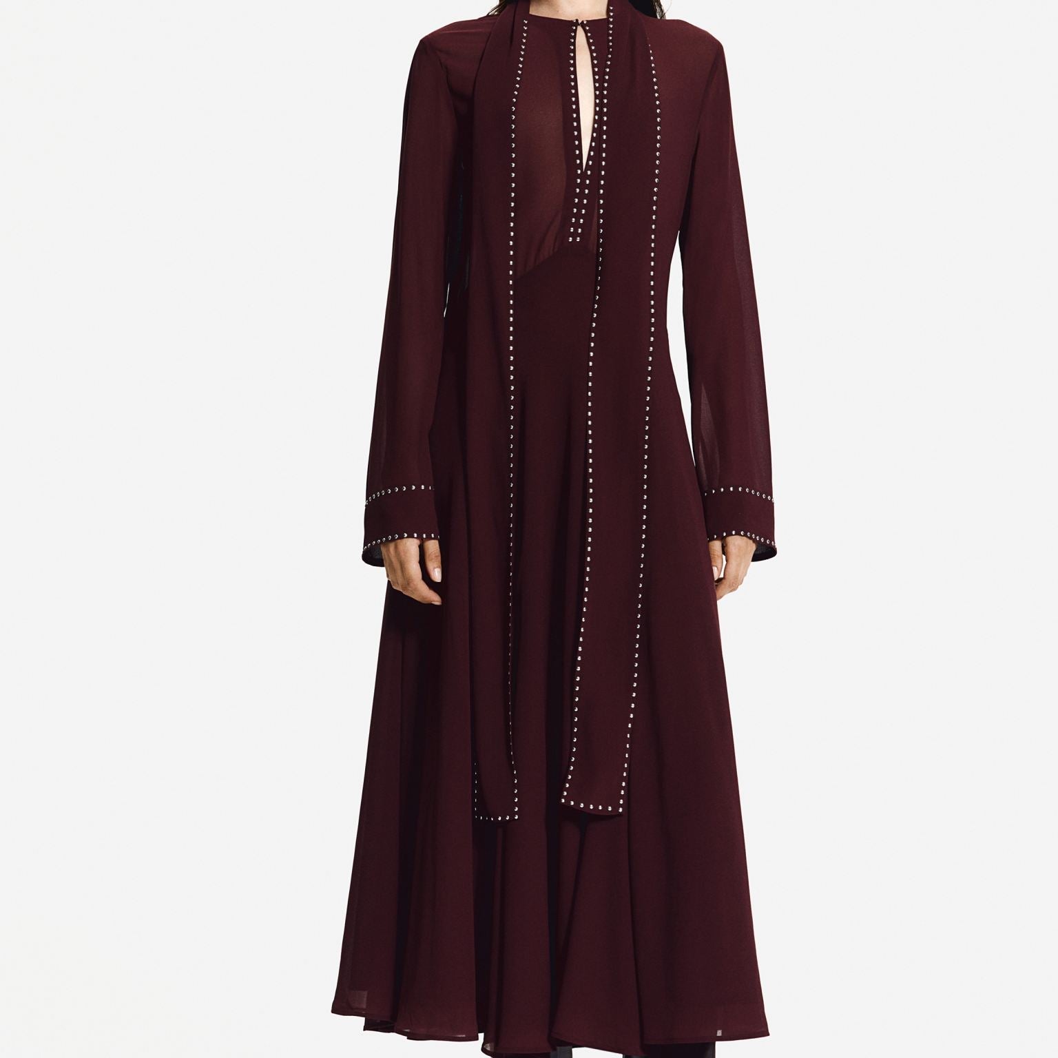 Perçinli Şifon Midi Elbise