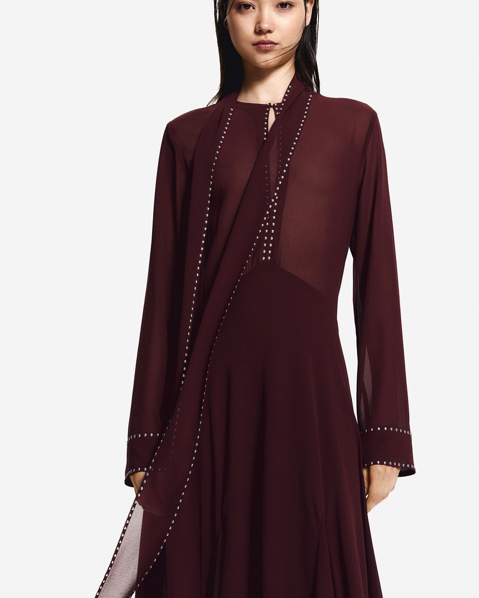 Perçinli Şifon Midi Elbise