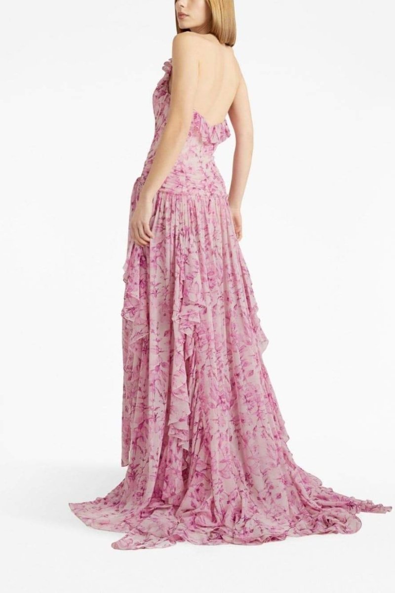 Gabrielle Boyundan Bağlamalı Fırfırlı Maxi Elbise
