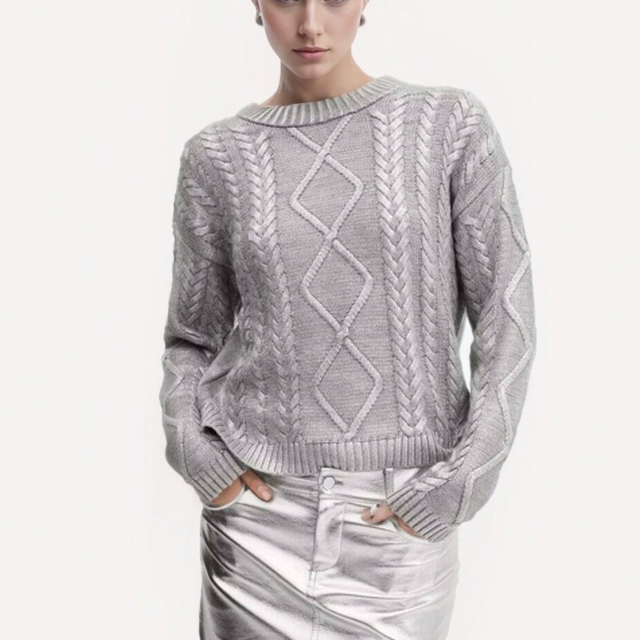 Genevieve Metalik Folyo Kablo Örgü Kazak