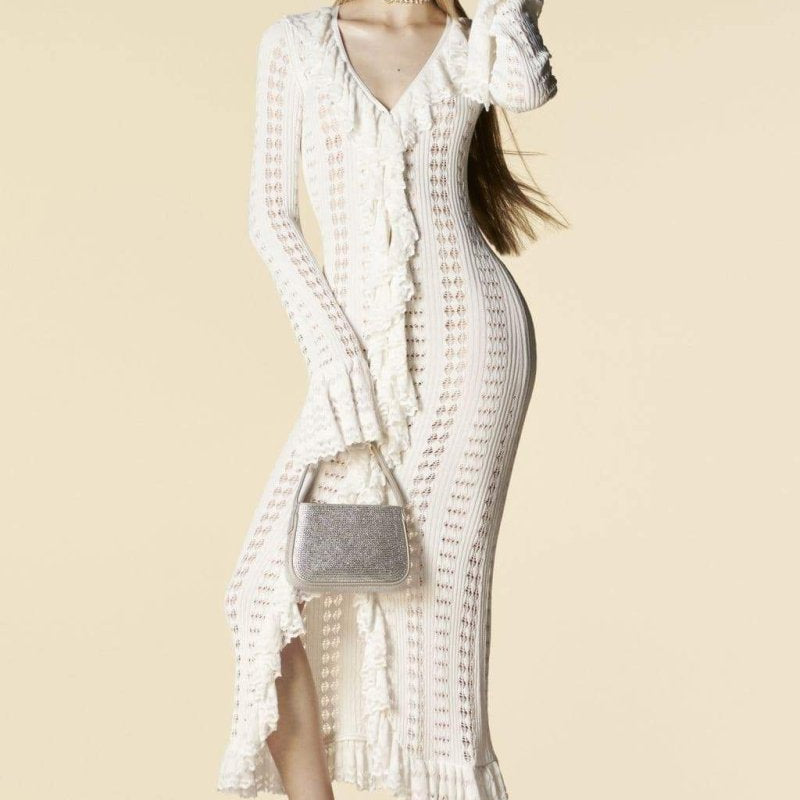 Georgia Ruffled Tığ İşi Midi Elbise