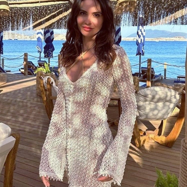 Georgia V Yaka Tığ İşi Maxi Elbise