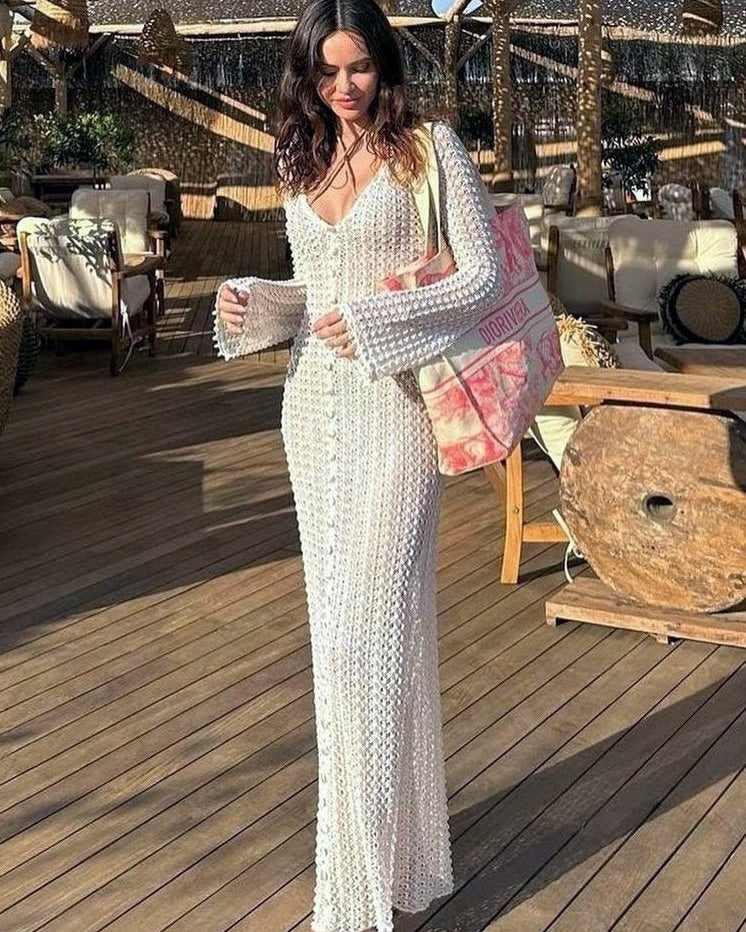 Georgia V Yaka Tığ İşi Maxi Elbise