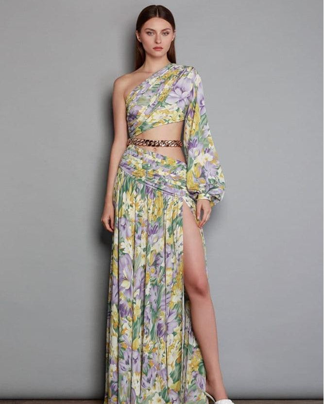 Gertrude Baskılı Cut-Out Asimetri Maxi Elbise