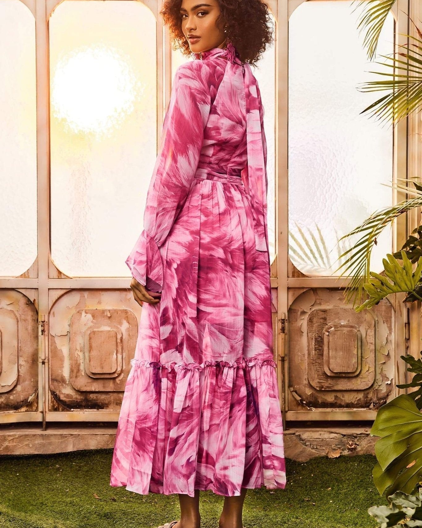 Gilda V Yaka Şifon Maxi Elbise