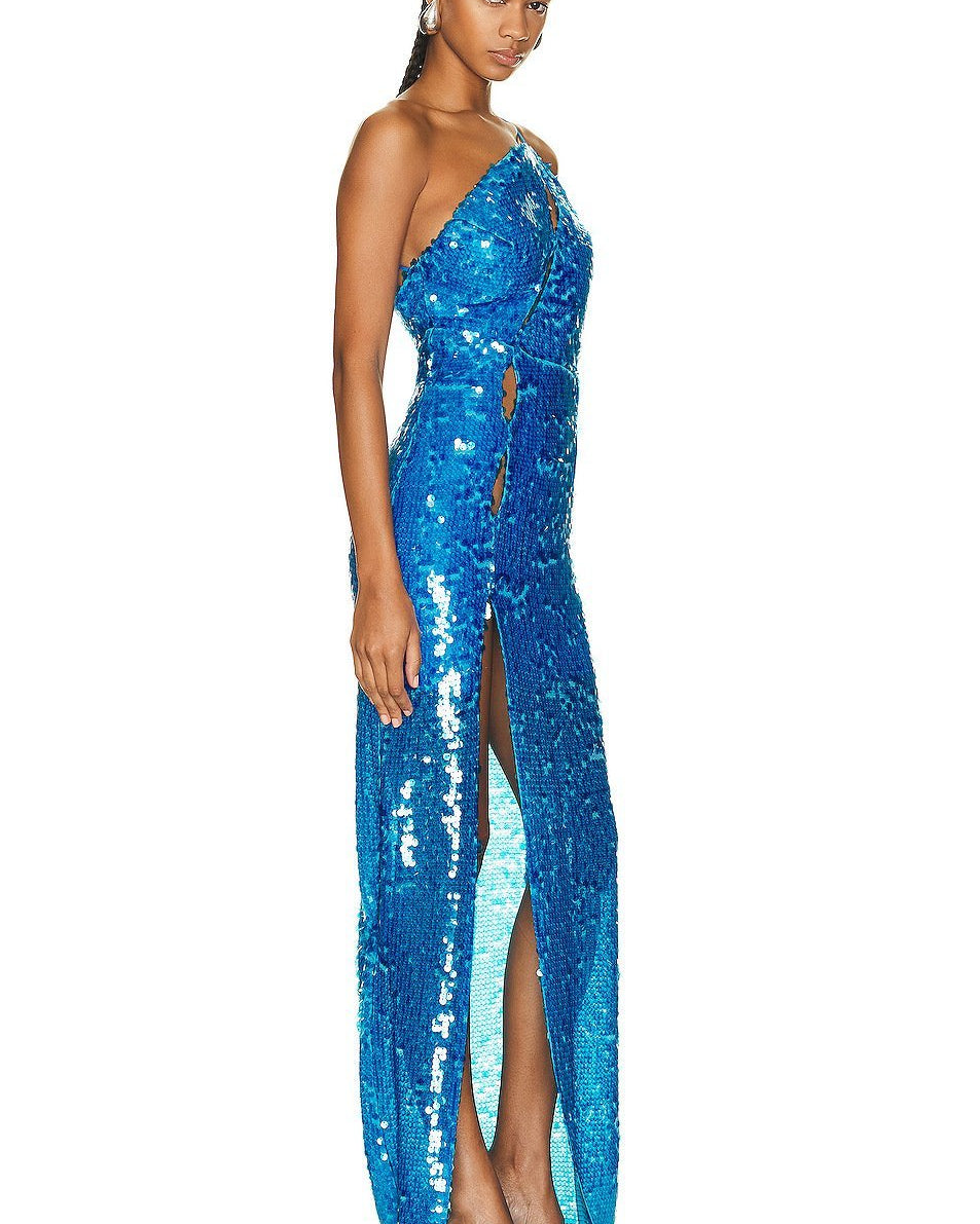 Hedy Payetler Kesik Yırtmaçlı Maxi Elbise