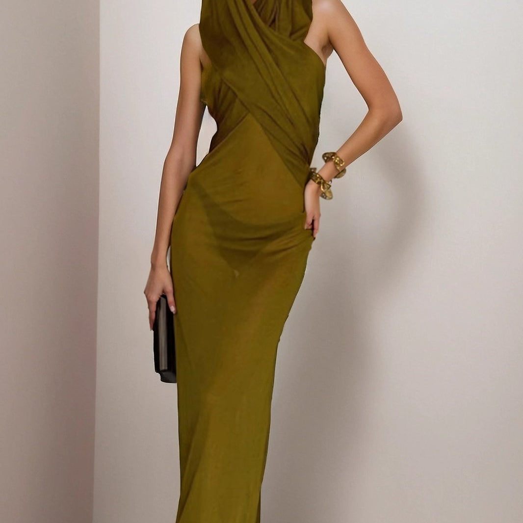 Hermosa Sırtı Açık Kapüşonlu Uzun Elbise