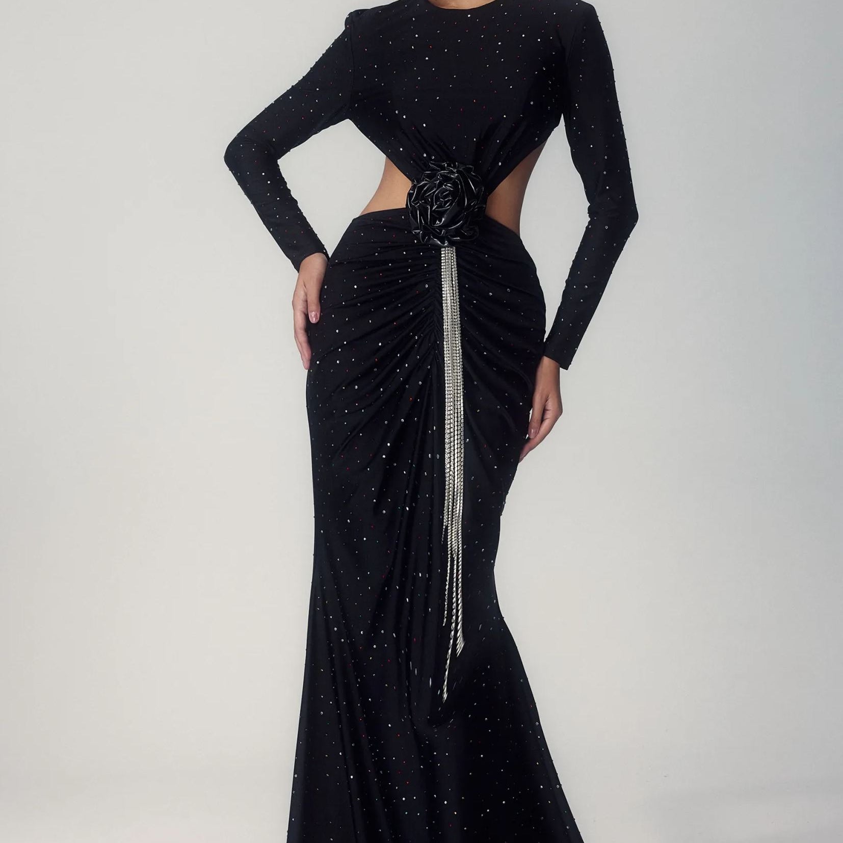 Mirabelle Diamante Çiçek Sırtı Açık Uzun Elbise