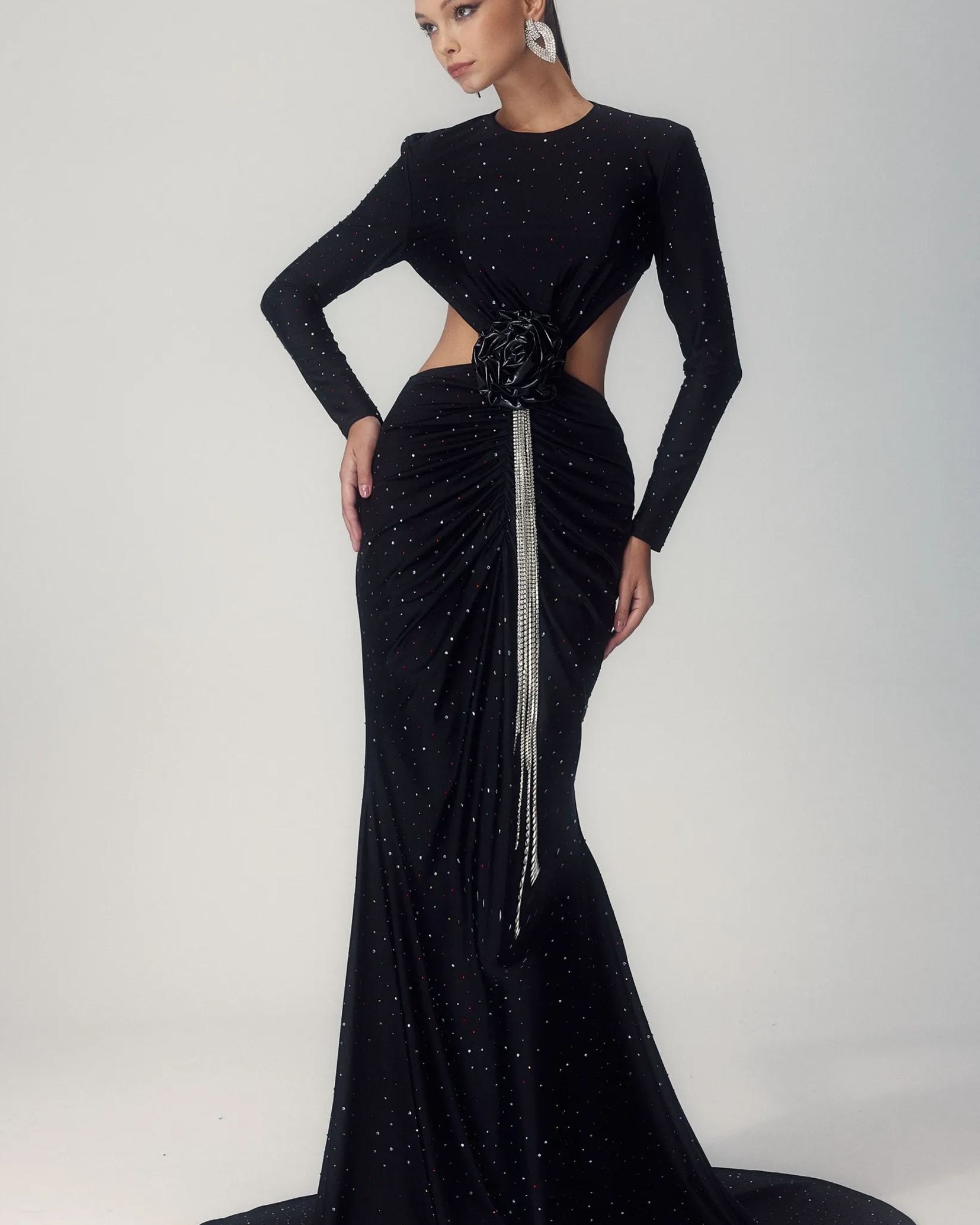 Mirabelle Diamante Çiçek Sırtı Açık Uzun Elbise