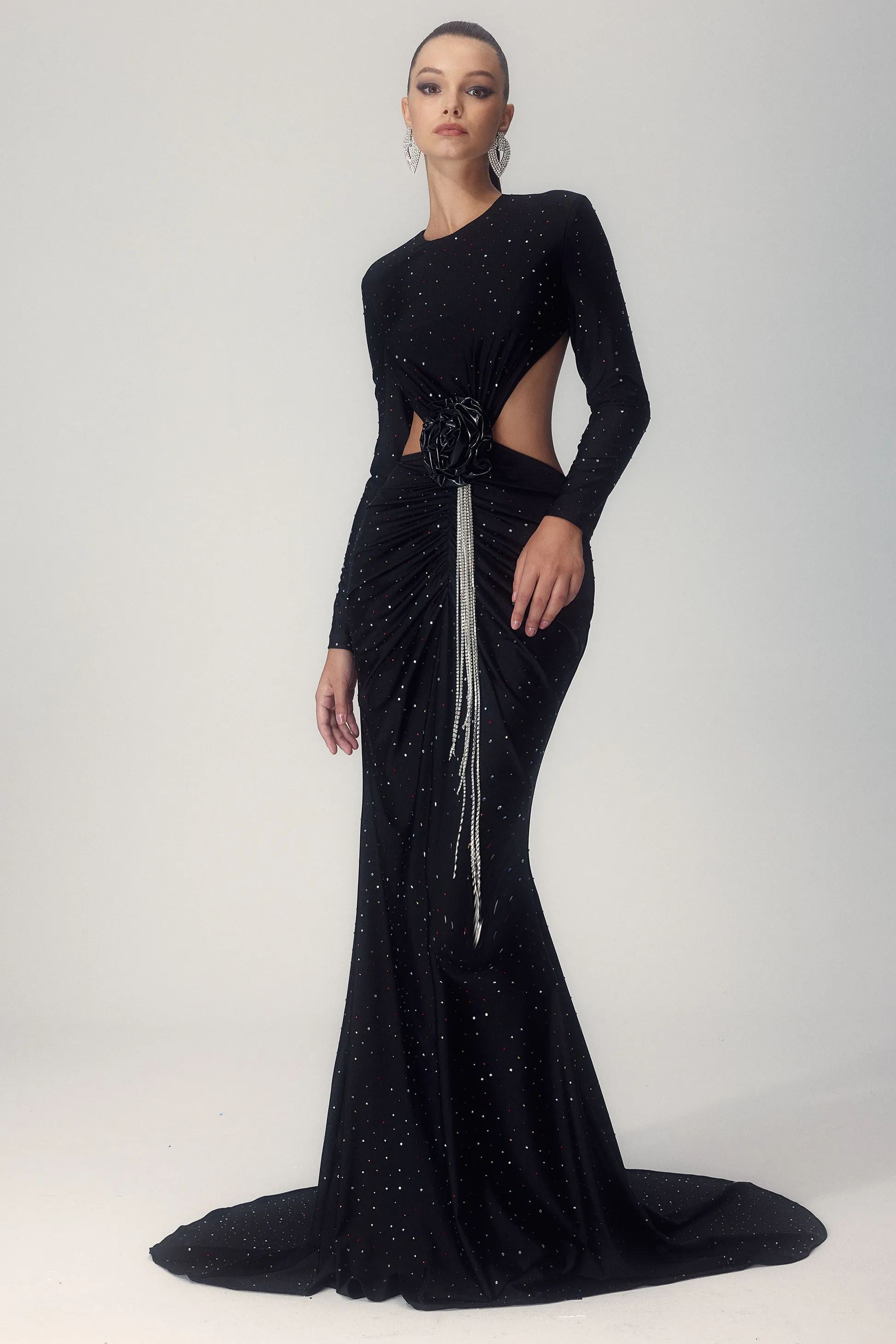 Mirabelle Diamante Çiçek Sırtı Açık Uzun Elbise