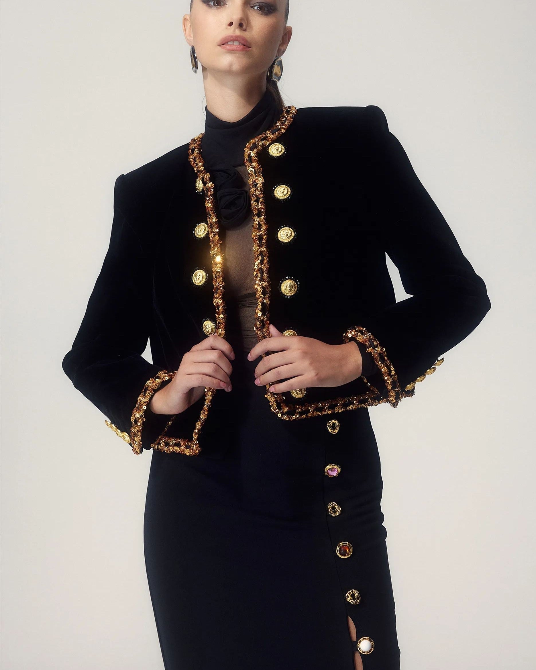 Janice Payet Nakışlı Kadife Ceket