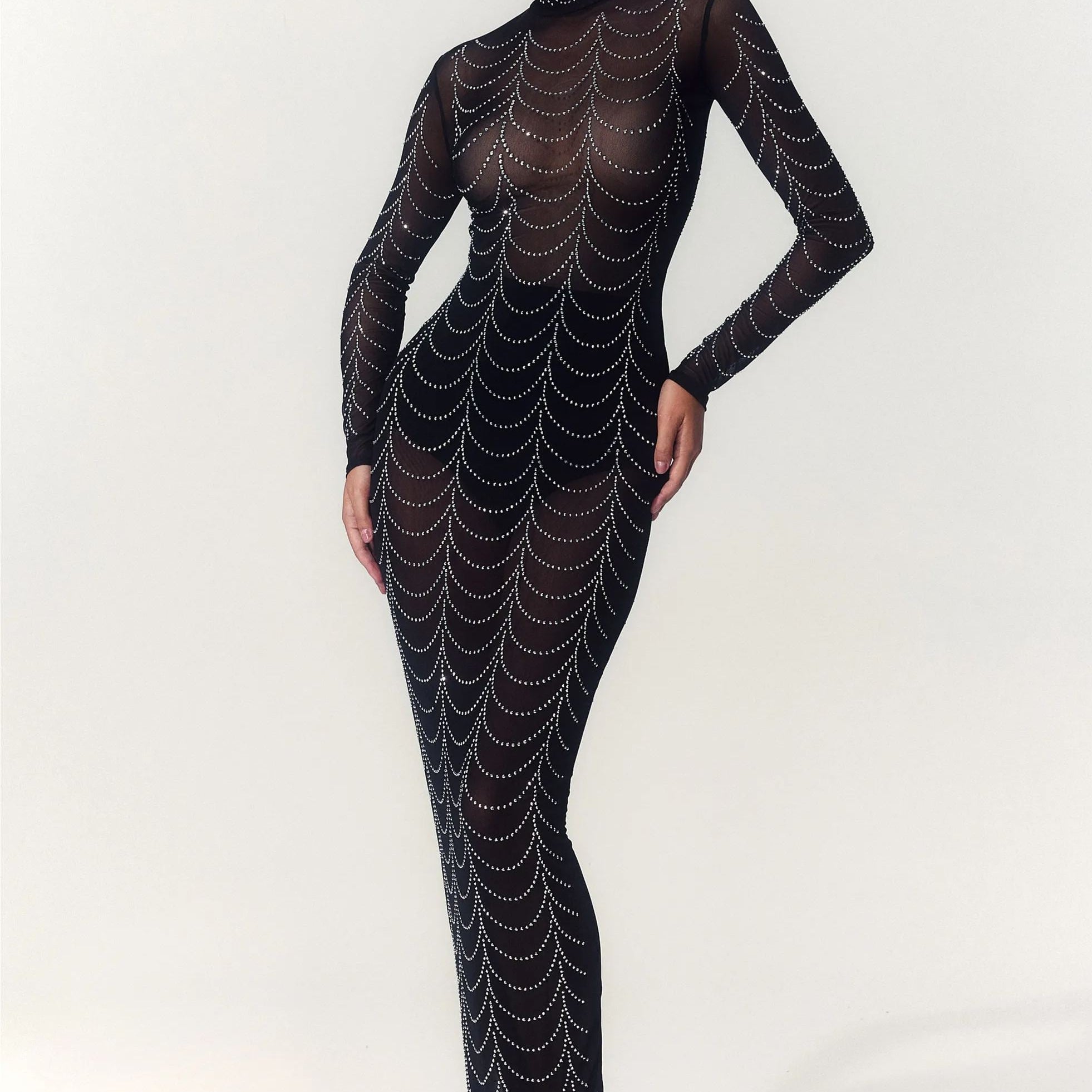 Cornelia Balıkçı Yaka Taşlı Uzun Elbise