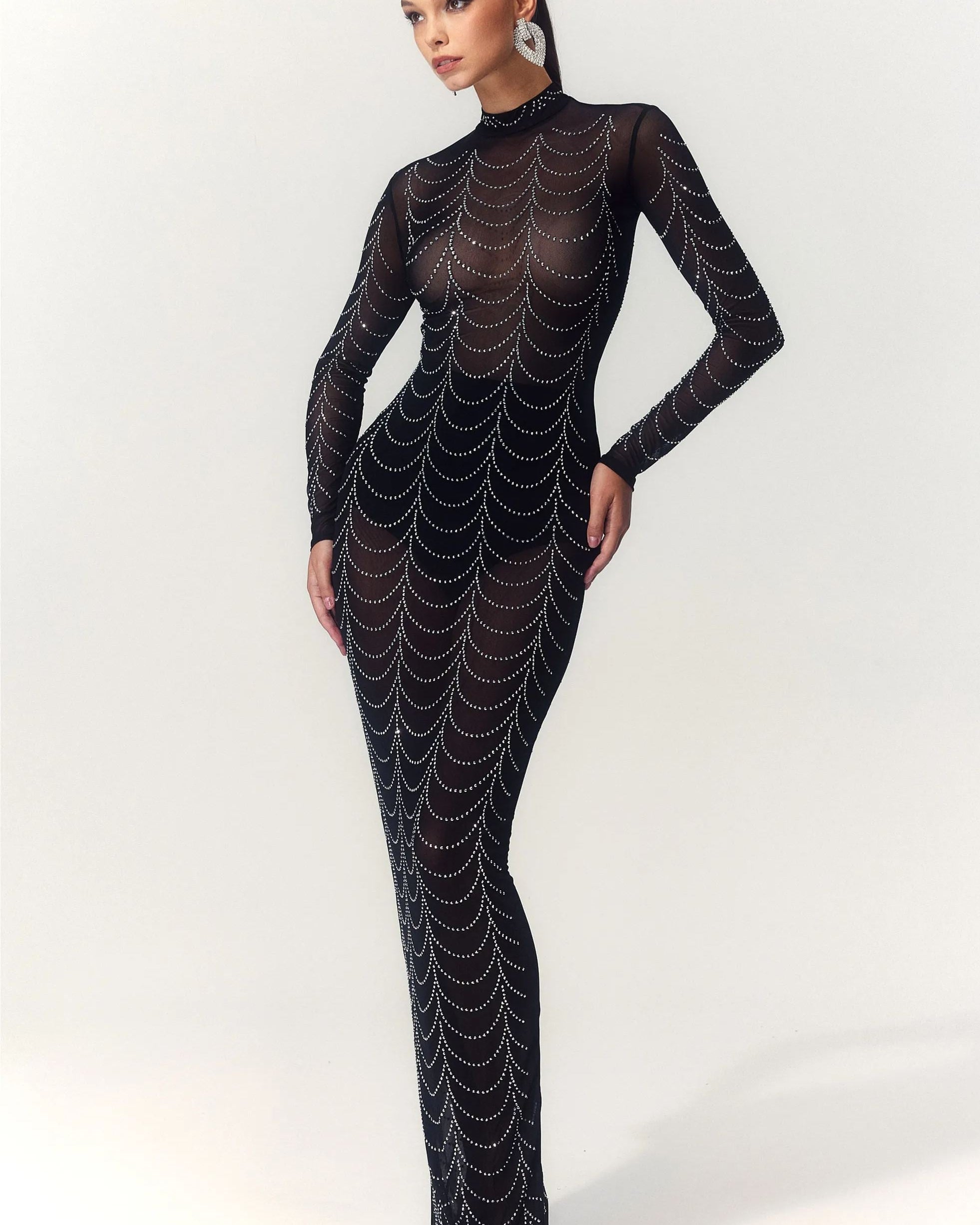 Cornelia Balıkçı Yaka Taşlı Uzun Elbise