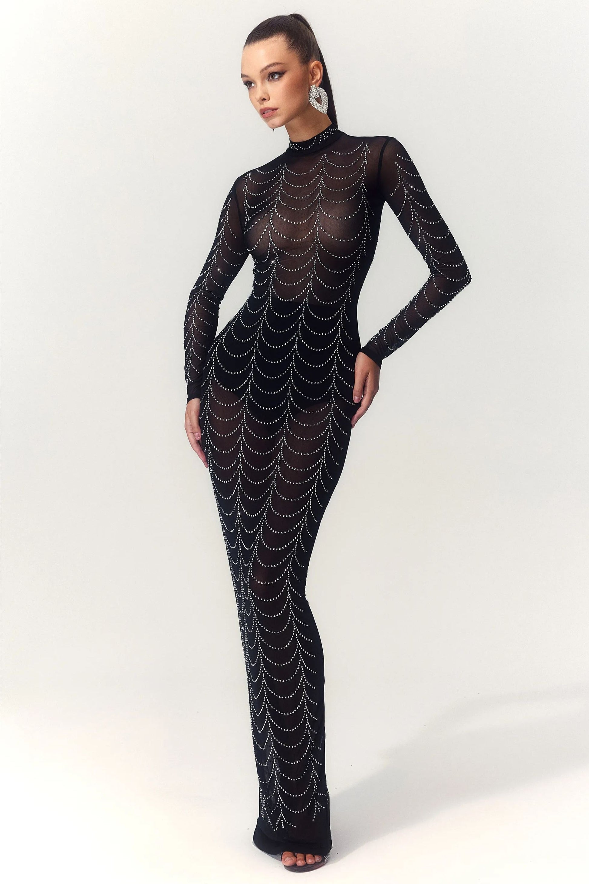 Cornelia Balıkçı Yaka Taşlı Uzun Elbise