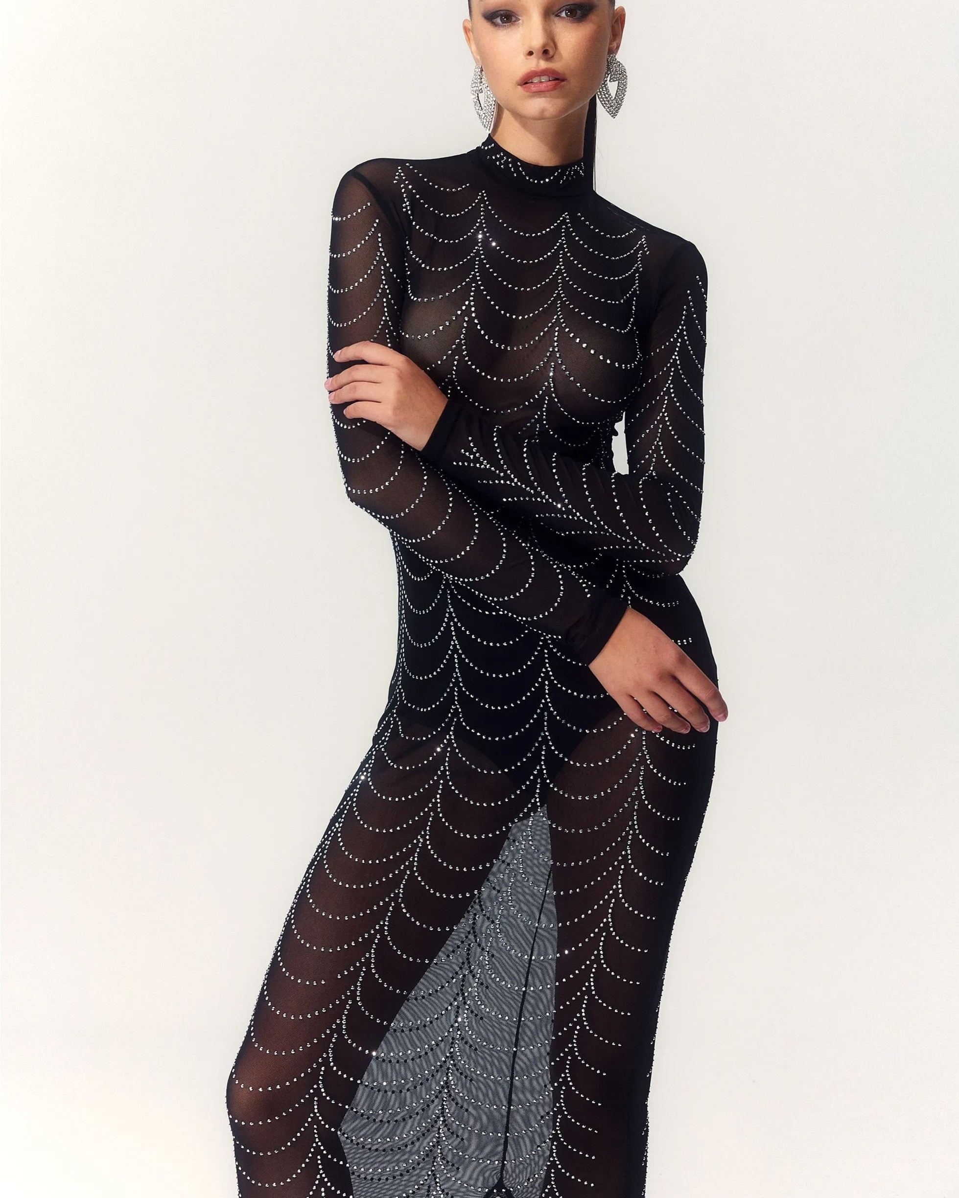 Cornelia Balıkçı Yaka Taşlı Uzun Elbise